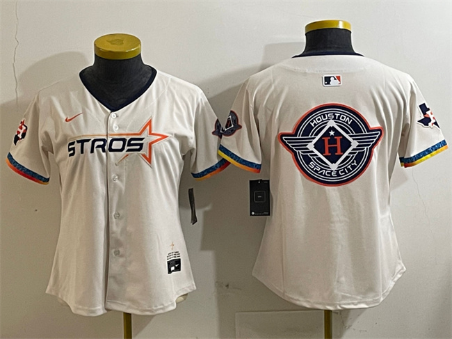 Youth Houston Astros Team Big Logo Cream 2025 City Connect With Texas Patch Limited Stitched Baseball Jersey 005
